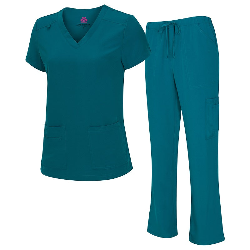 WOMEN’S COOL STRETCH V-NECK TOP AND CARGO PANT SET (STYLE# 8400-9400)